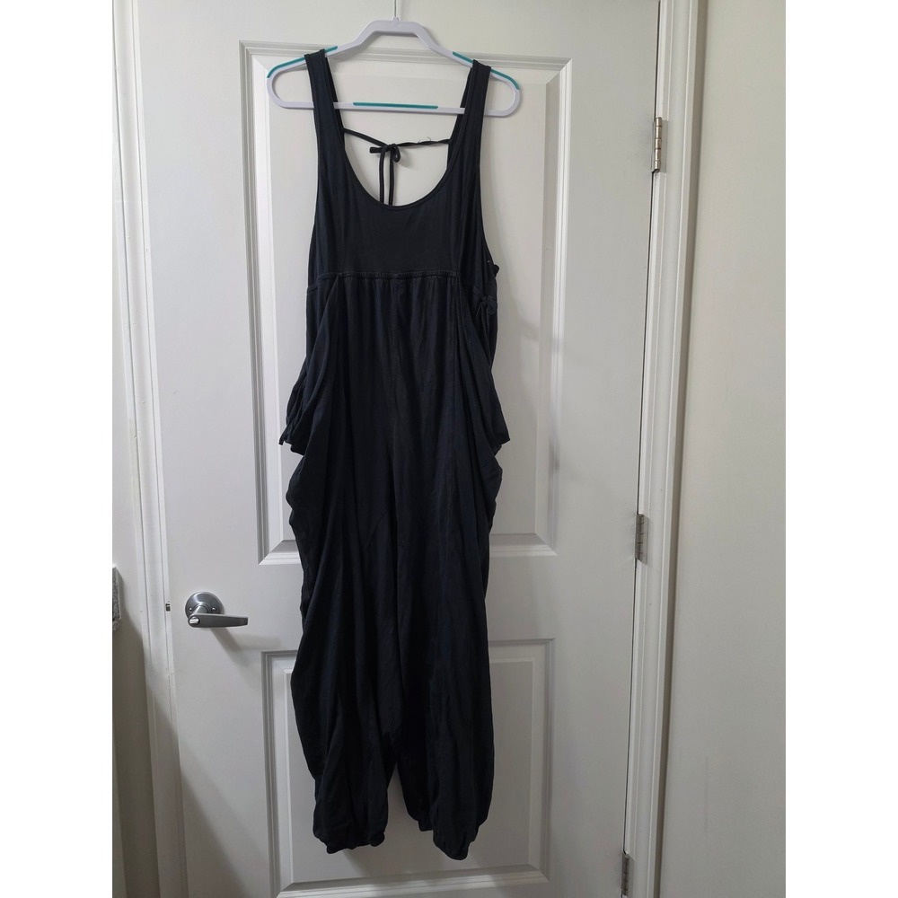Anthropologie Black Cotton Harem Jumpsuit Slouchy Boho Drop Crotch Large